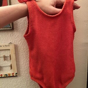 Orange Ribbed One Piece Swimsuit